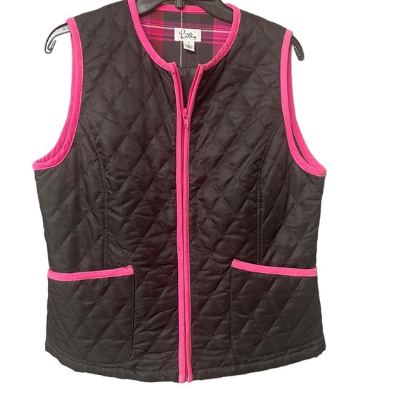 LILLY PULITZER Quilted VEST
Embriodered PALM TREES Black
Pink Size M - Picture 6 of 11